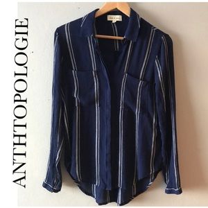 ANTHROPOLOGIE CLOTH & STONE BLUE WHITE STRIPED TOP